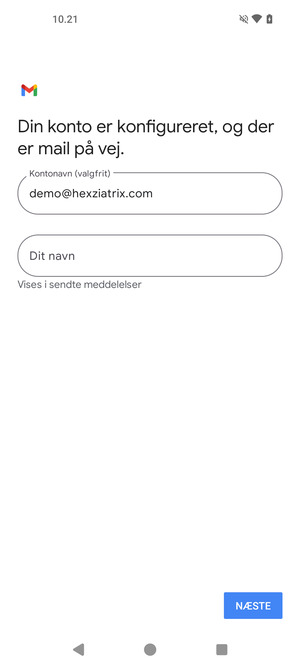 Giv din konto et navn og indtast dit navn. Vælg NÆSTE