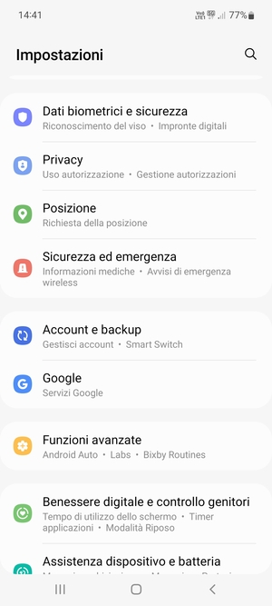 Scorri e seleziona Account e backup