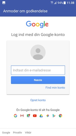 Indtast din e-mailadresse og vælg Næste