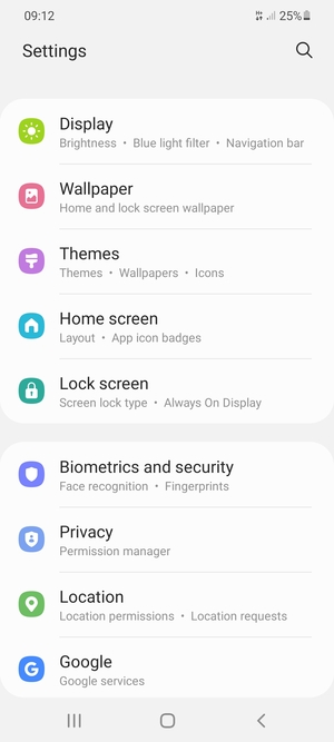 Scroll to and select Biometrics and security