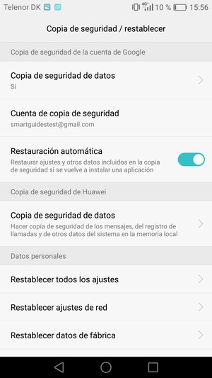 Seleccione Cuenta de copia de seguridad