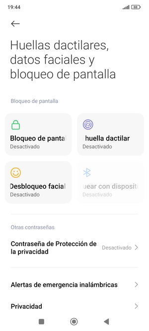 Para activar su bloqueo de pantalla, vaya al menú Huellas dactilares, datos faciales y bloqueo de pantalla y seleccione Bloqueo de pantalla