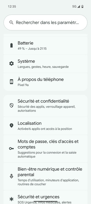 Faites défiler et sélectionnez Localisation