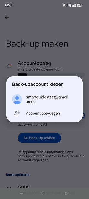 Selecteer uw back-up-account