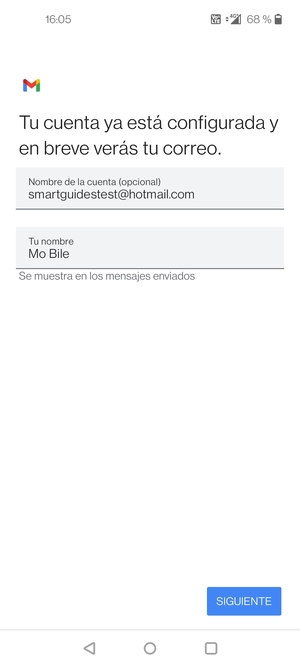 Déle a su cuenta un nombre y escriba su nombre. Seleccione SIGUIENTE