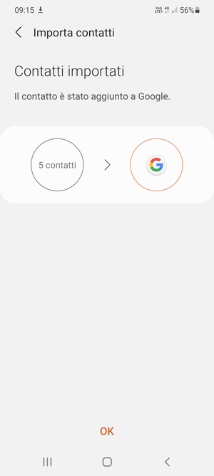 I tuoi contatti verranno salvati sul tuo account Google, e salvati sul tuo telefono la prossima volta che Google sarà sincronizzato.