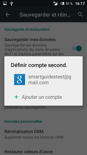 Sélectionnez votre compte de sauvegarde