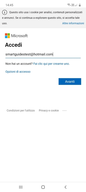 Inserisci il tuo indirizzo Hotmail e seleziona Avanti