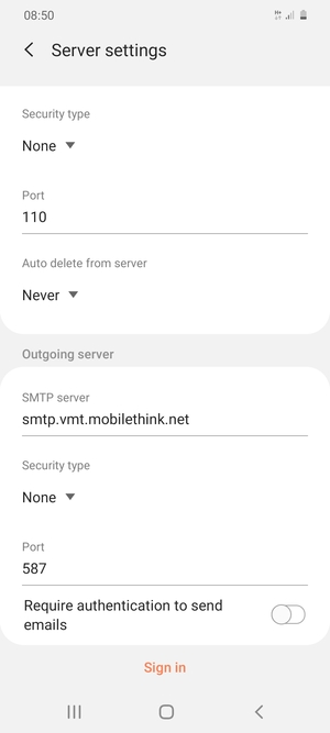 Turn off Require authentication to send emails  and select Sign in