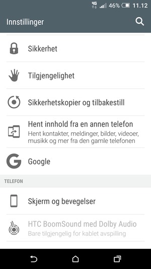 Bla til og velg Sikkerhetskopier og tilbakestill