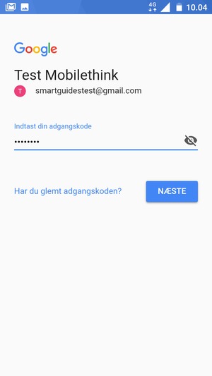 Indtast din adgangskode og vælg NÆSTE