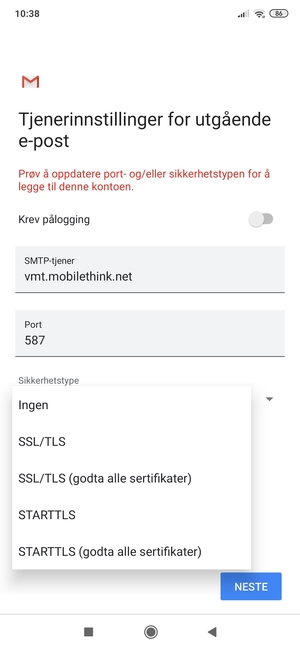 Velg Ingen og NESTE