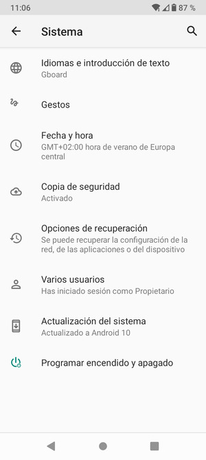 Seleccione Actualización del sistema
