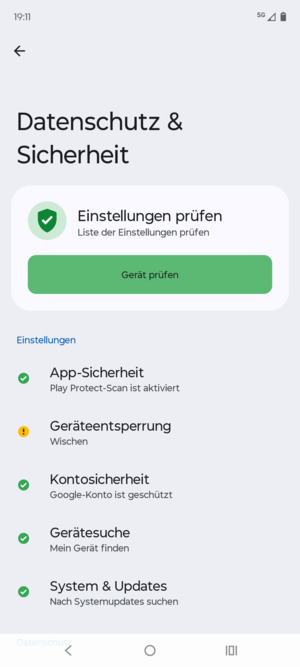 Um Ihre Bildschirmsperre zu aktivieren, gehen Sie zum Sicherheit & Datenschutz Menü und wählen Sie  Geräteentsperrung