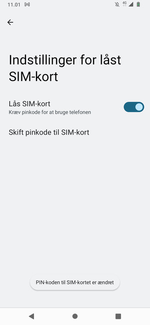 Din PIN-kode til SIM-kort er nu ændret