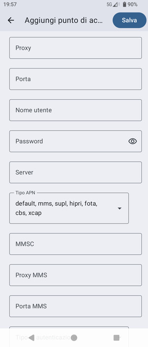 Scorri e seleziona Tipo APN