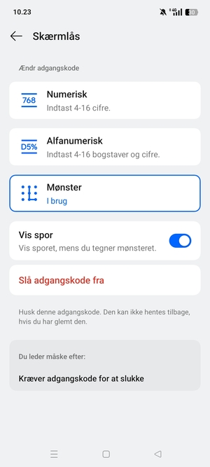 Din telefon er nu sikret med en skærmlås