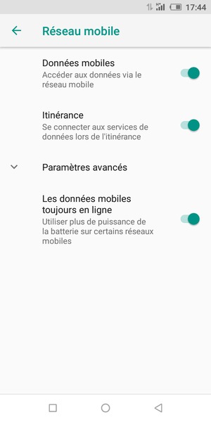 Sélectionnez Paramètres avancés