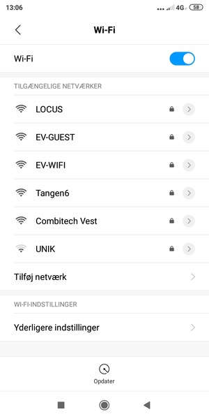 Vælg det trådløse netværk, du ønsker at oprette forbindelse til