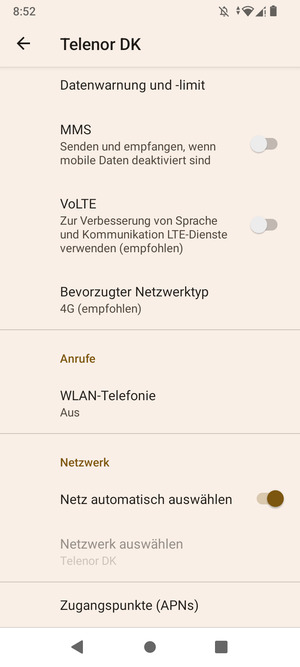 Schalten Sie Netz automatisch auswählen aus