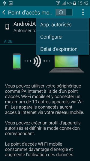 Sélectionnez le bouton du Menu puis Configurer / Configurer le point d'accès