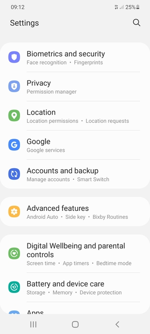 Scroll to and select Accounts and backup