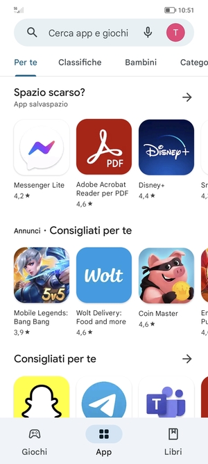 Seleziona la barra di ricerca