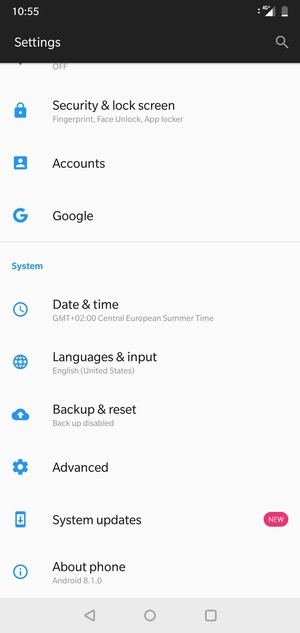 Scroll to and select System updates