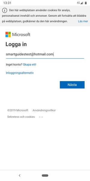 Ange din e-postadress och välj Nästa
