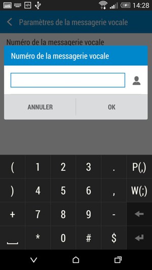 Saisissez le numéro de la messagerie vocale et sélectionnez OK
