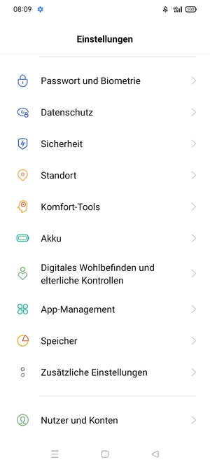 Scrollen Sie und wählen Sie Passwort und Biometrie