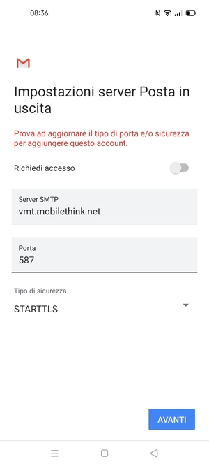 Seleziona Tipo di sicurezza