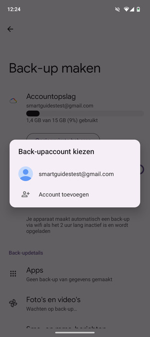 Selecteer uw back-up-account
