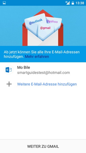 Wählen Sie WEITER ZU GMAIL