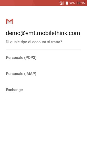 Seleziona Personale (POP3) o Personale (IMAP)