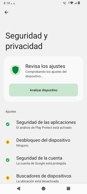 Seleccione Desbloqueo del dispositivo