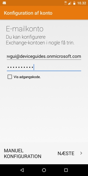 Indtast din e-mailadresse og adgangskode. Vælg MANUEL KONFIGURATION