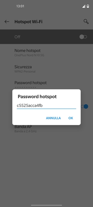 Inserisci una password dell'hotspot Wi-Fi di almeno 8 caratteri e seleziona OK