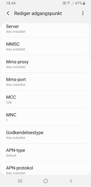 Scroll ned og indtast internet-oplysninger