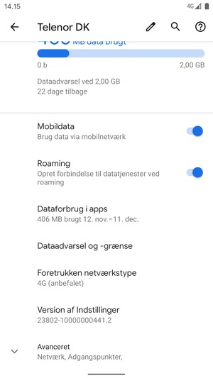Slå Roaming til eller fra