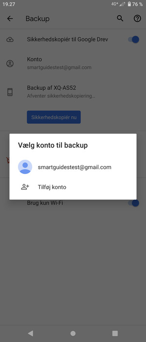 Vælg din sikkerhedskopi-konto