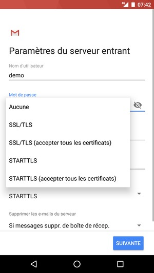 Sélectionnez Aucune puis SUIVANTE