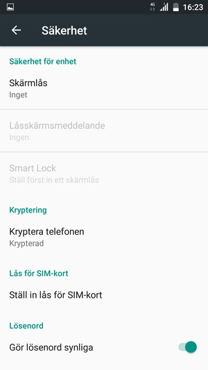 För att aktivera ditt skärmlås, gå till Säkerhet-menyn och välj Skärmlås