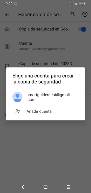 Seleccione su cuenta de copia de seguridad