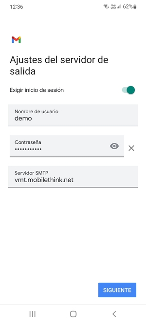 Introduzca la dirección de servidor de salida