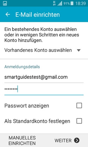 Geben Sie Ihre Gmail oder Hotmail Adresse und Ihr Passwort ein. Wählen Sie WEITER