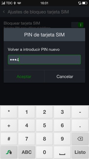 Confirme su nuevo PIN de tarjeta SIM y seleccione Aceptar
