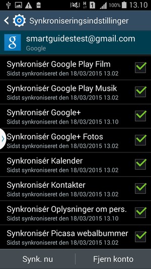 Hvis du ser dette skærmbillede, vælg Synk. nu
