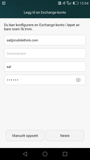 Skriv inn e-postadresse, brukernavn og passord. Velg Neste