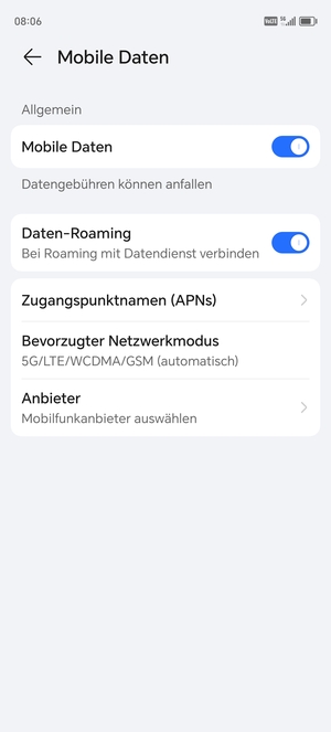Schalten Sie Daten-Roaming an oder aus